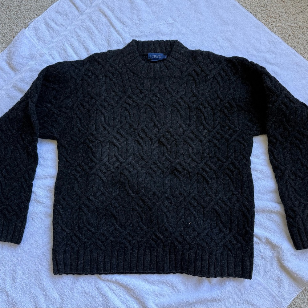 J Crew XL cable knit sweater.  Charcoal grey / black.  Slight mock neck.